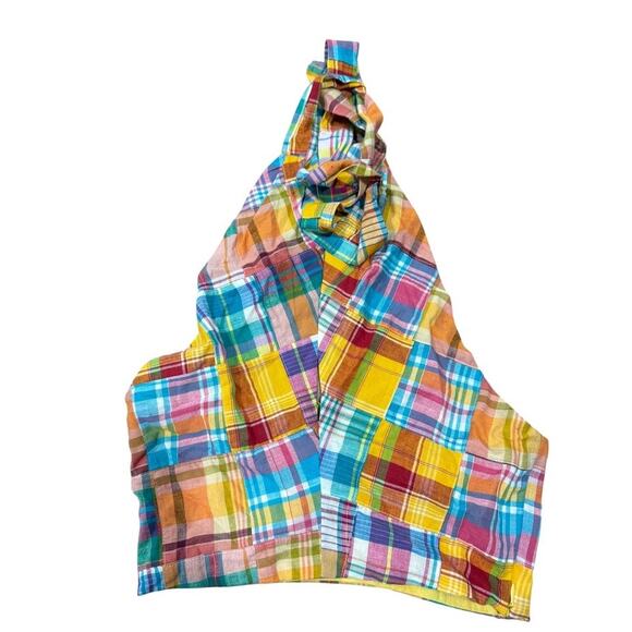 STAUD X Birkenstock Kai Cotton Patchwork Plaid Multicolor Halter Top 4 - Picture 2 of 7